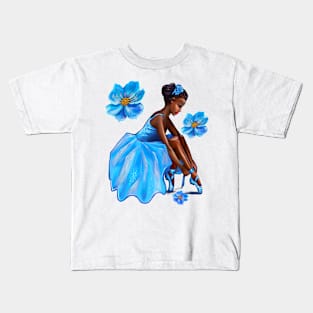 Dance Ballet blue flowers Queen Black is beautiful African American Ballerina Dancer Dancing Kids T-Shirt